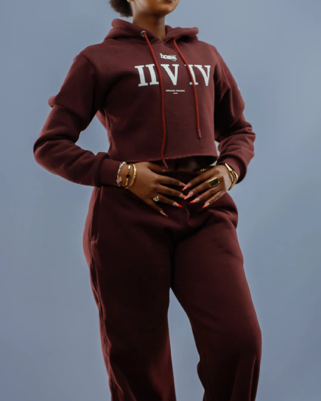 Cropped Hoodie - Burgundy (Heavy Velvet Fabric)