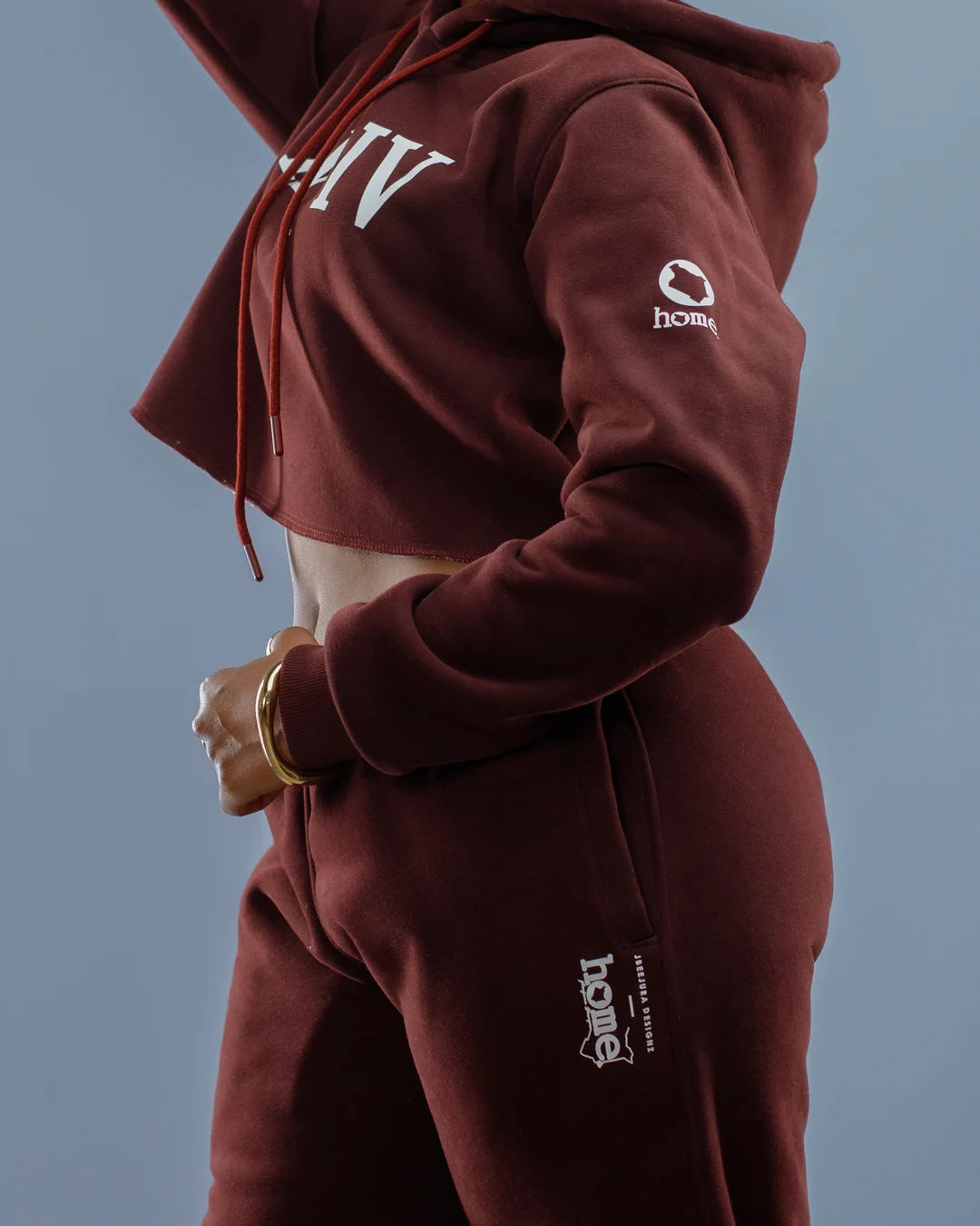 Cropped Hoodie - Burgundy (Heavy Velvet Fabric)