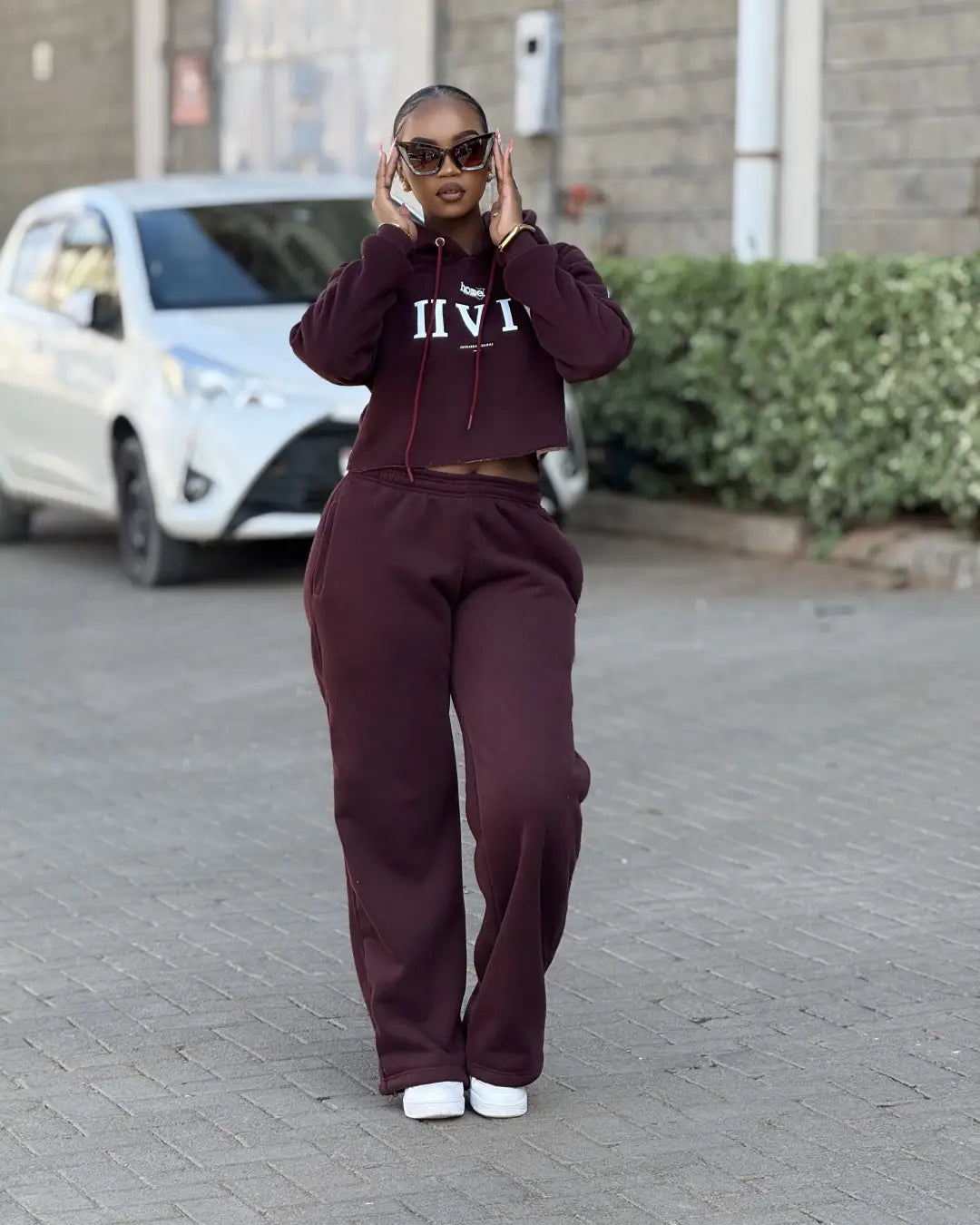 Cropped Hoodie - Burgundy (Heavy Velvet Fabric)