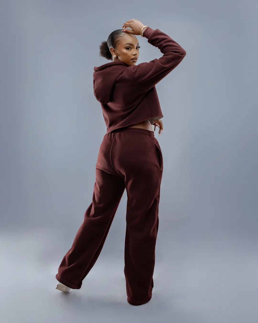 Cropped Hoodie - Burgundy (Heavy Velvet Fabric)