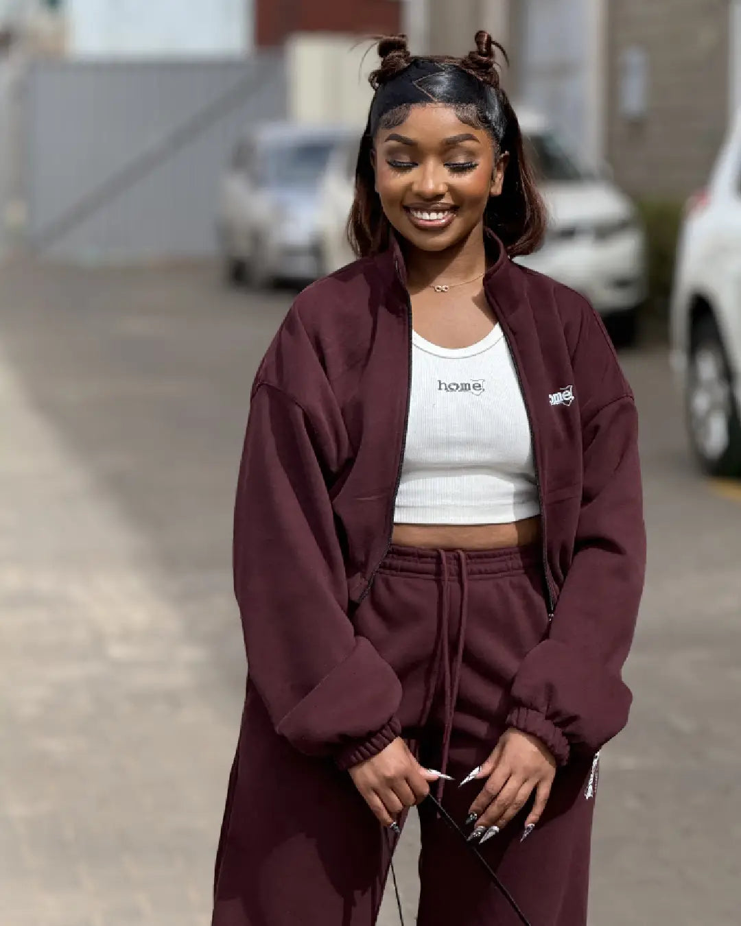 Moda Cropped Zip-Up Sweatshirt Jacket – Deep Scarlet (Heavy Velvet Fabric)