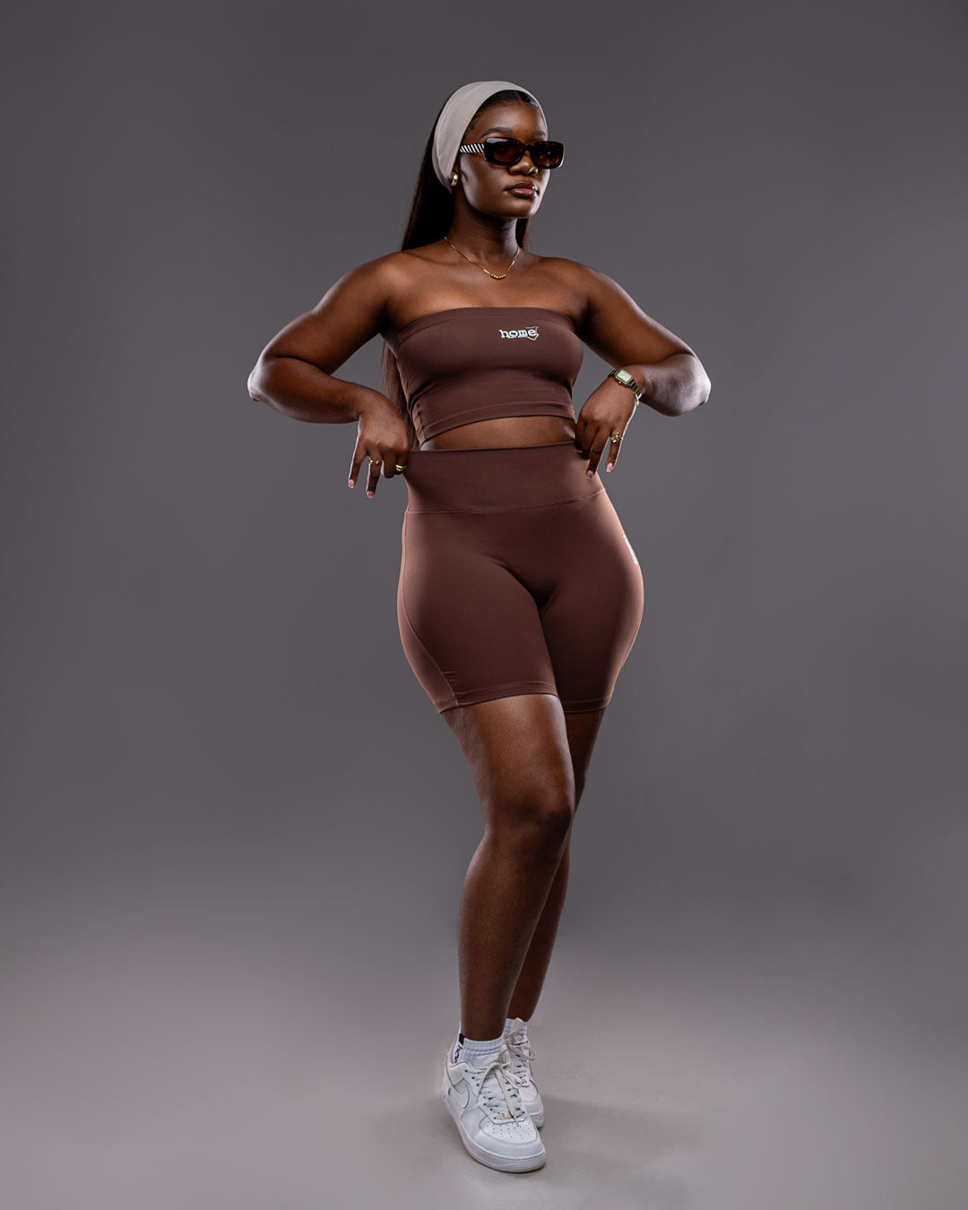 Chocolate Brown Cheeky Bandeau and Bike Shorts Set