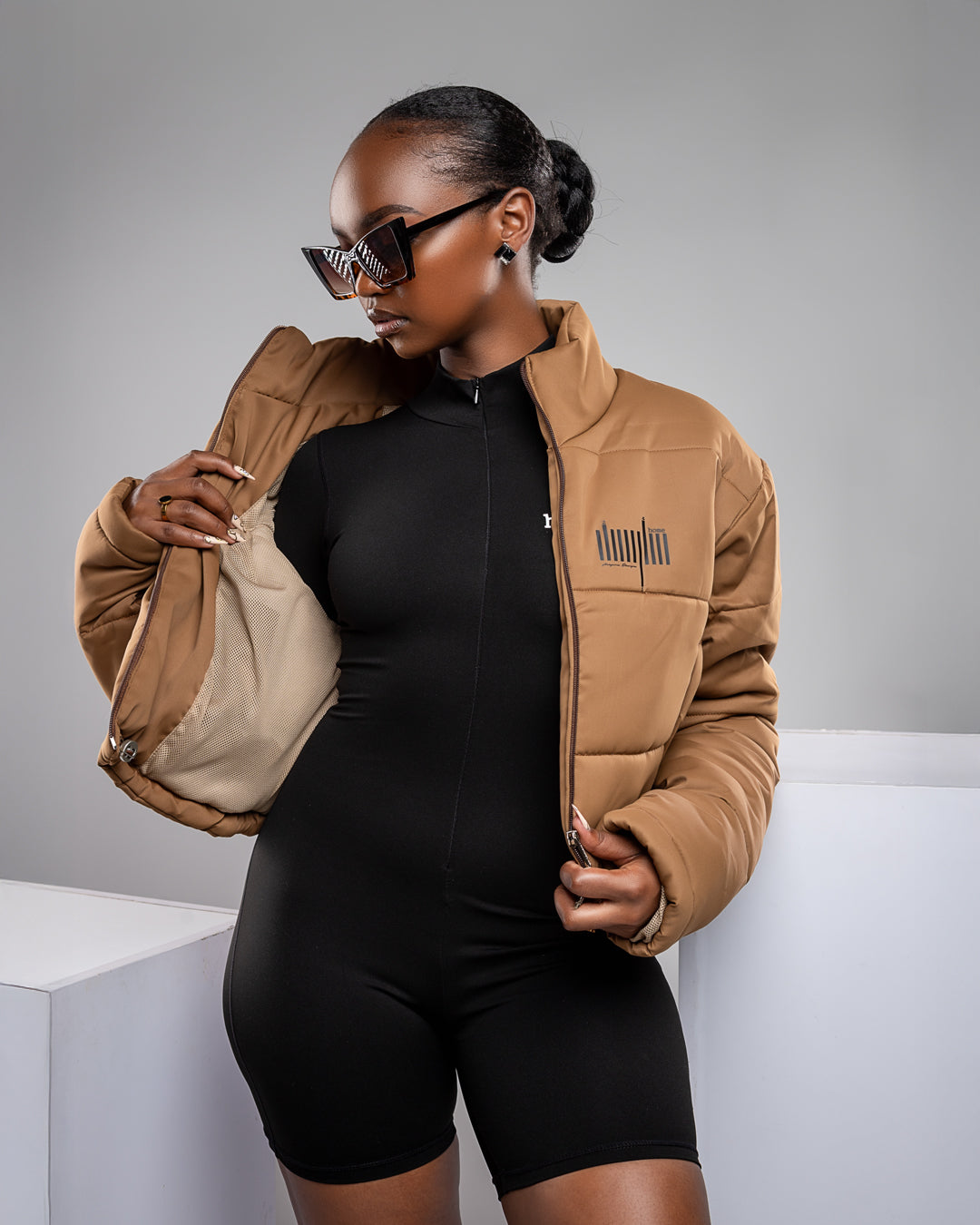 Cropped Puffer Jacket - Dark Brown
