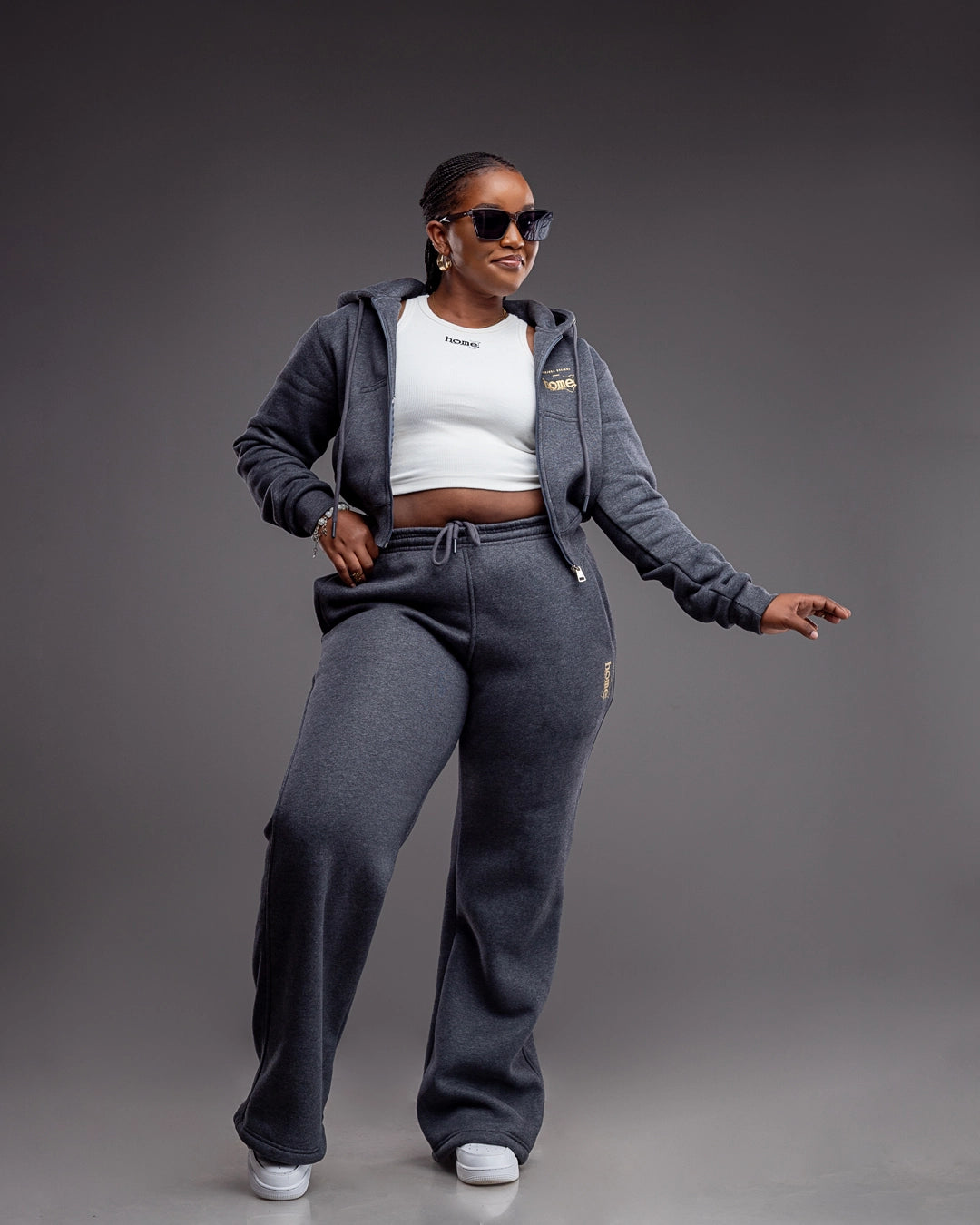 Dark Grey Zipped Hoodie & Sweatpants Set