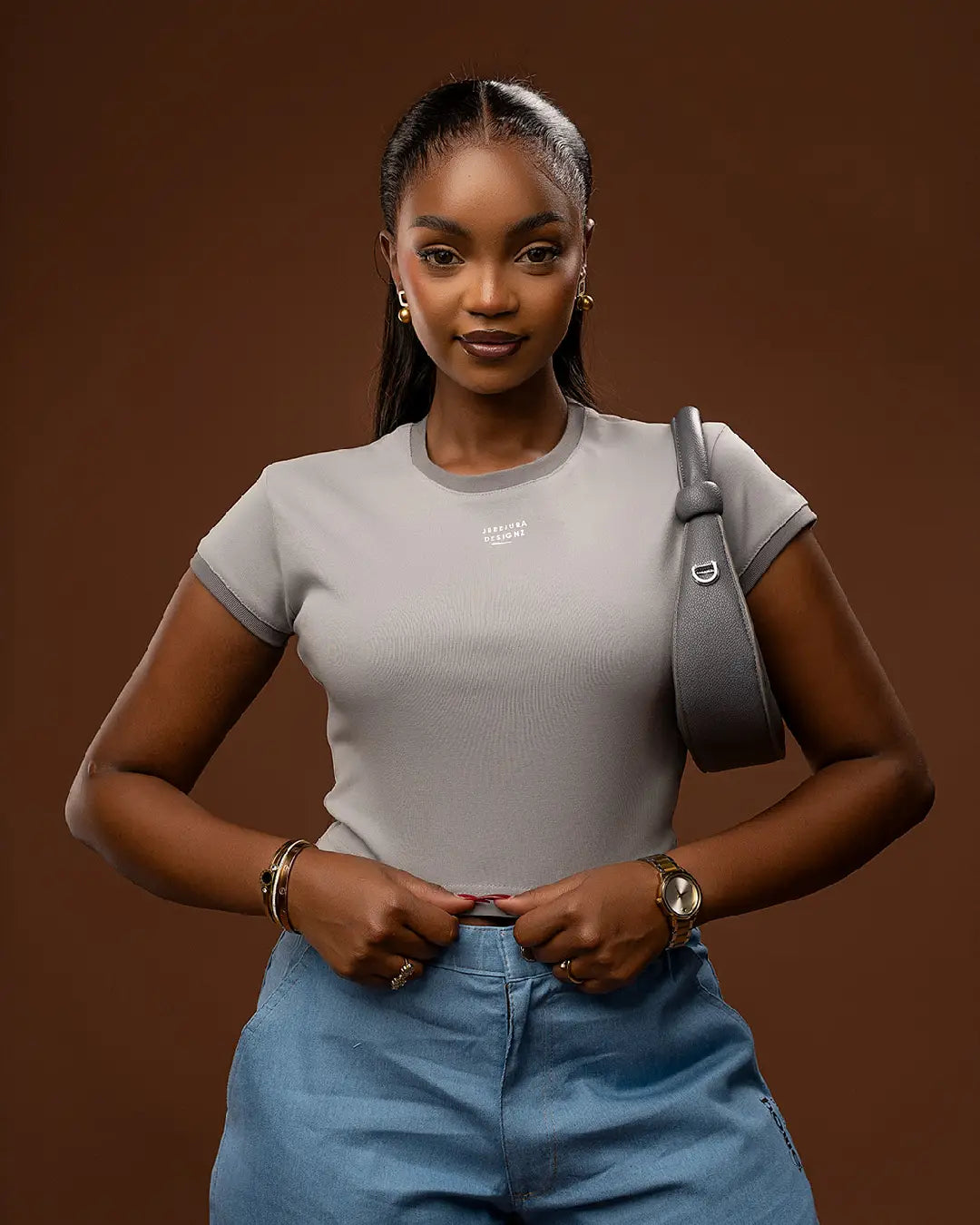 DOLLY CROPPED TEE - Granite + Sage
