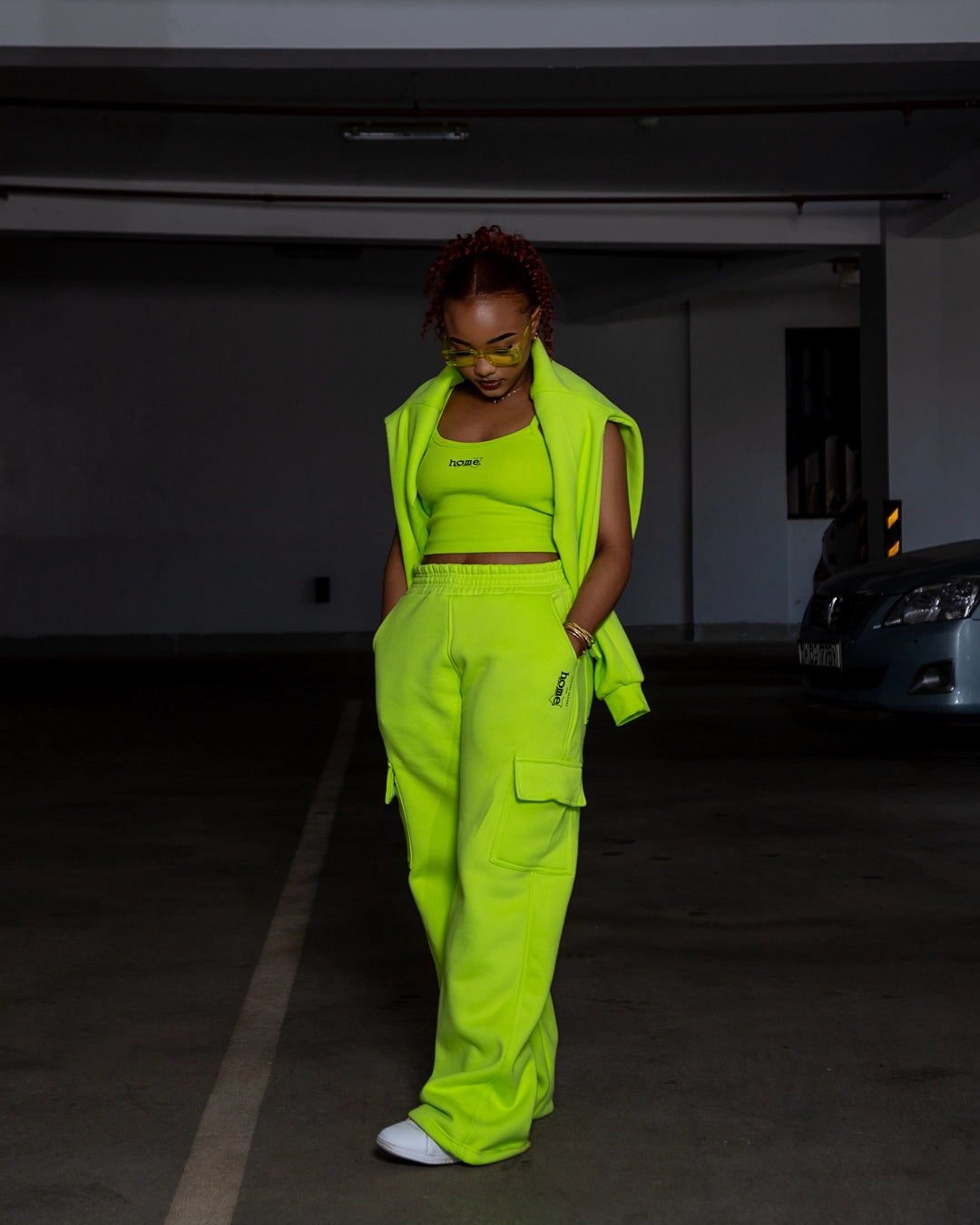 Lime Green Ignite Sweatshirt + Maven Pants + Slim Strap Vest Set