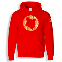 home_254 BLOOD ORANGE HOODIE WITH A GOLD MAP PRINT 