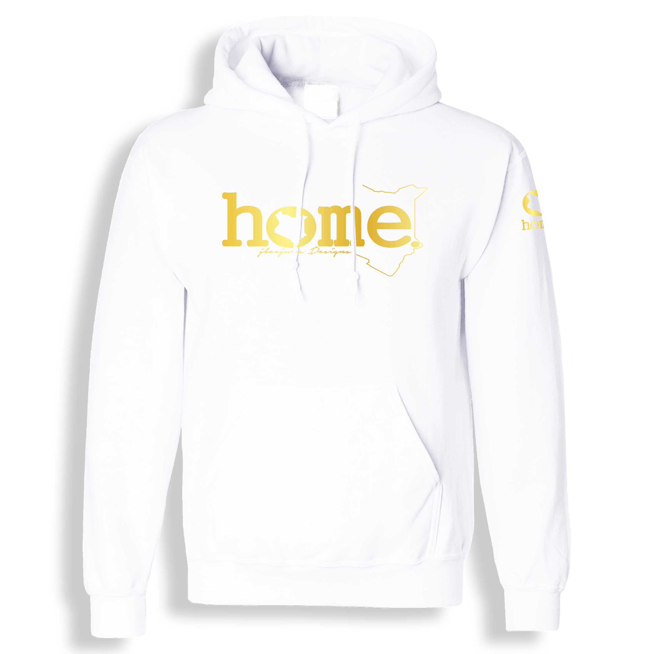 home_254 WHITE HOODIE (MID - HEAVY FABRIC) WITH A GOLD WORDS PRINT