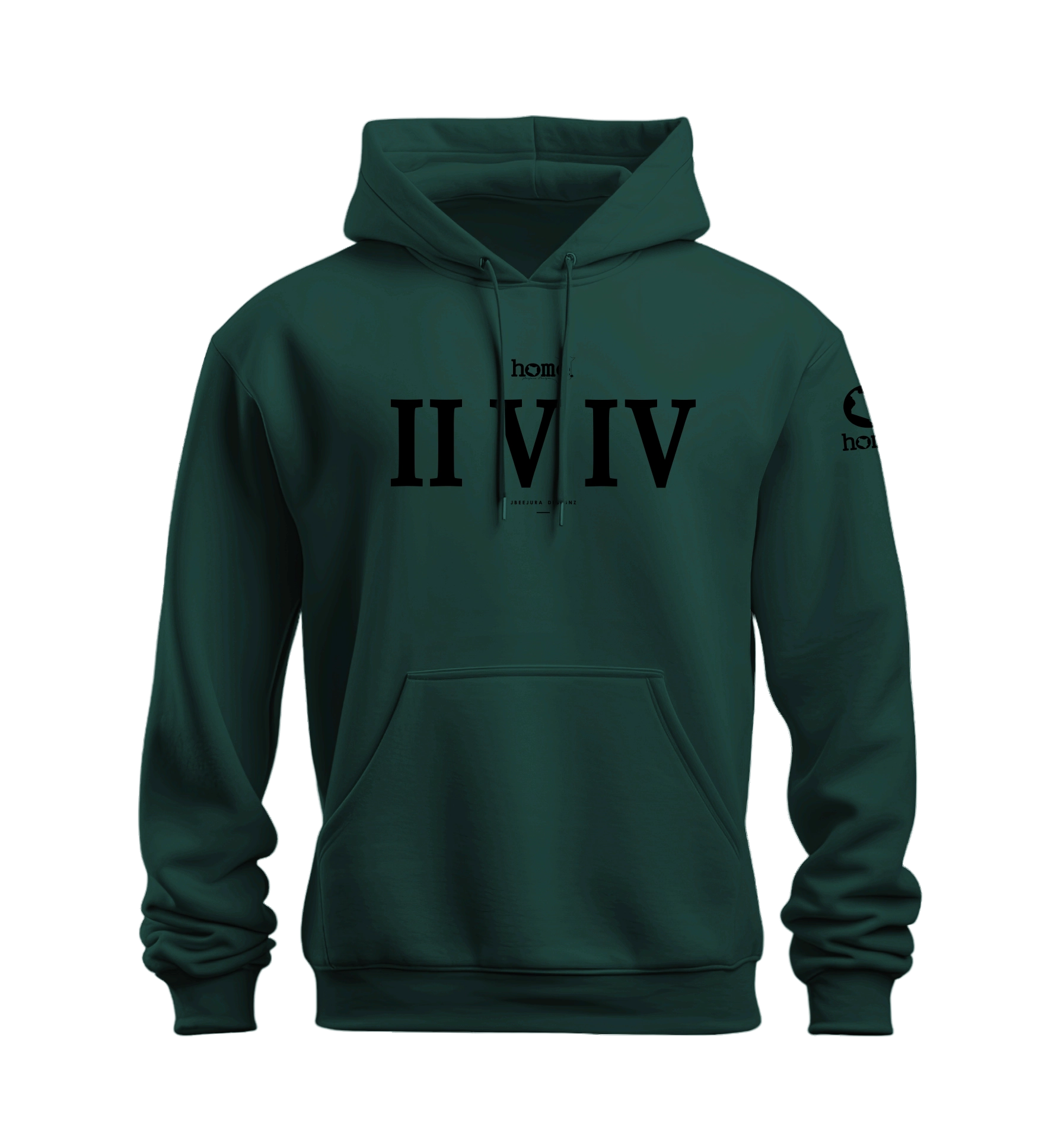 home_254 HUNTER GREEN NUVETRA™ HOODIE WITH A BLACK ROMAN NUMERALS PRINT