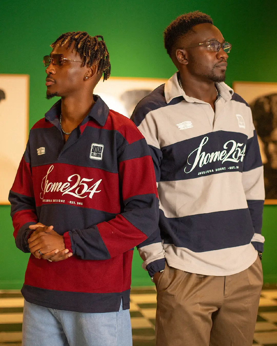 Homeground Rugby Polo Duo — Burgundy & Navy Striped + Navy & Gravel Striped