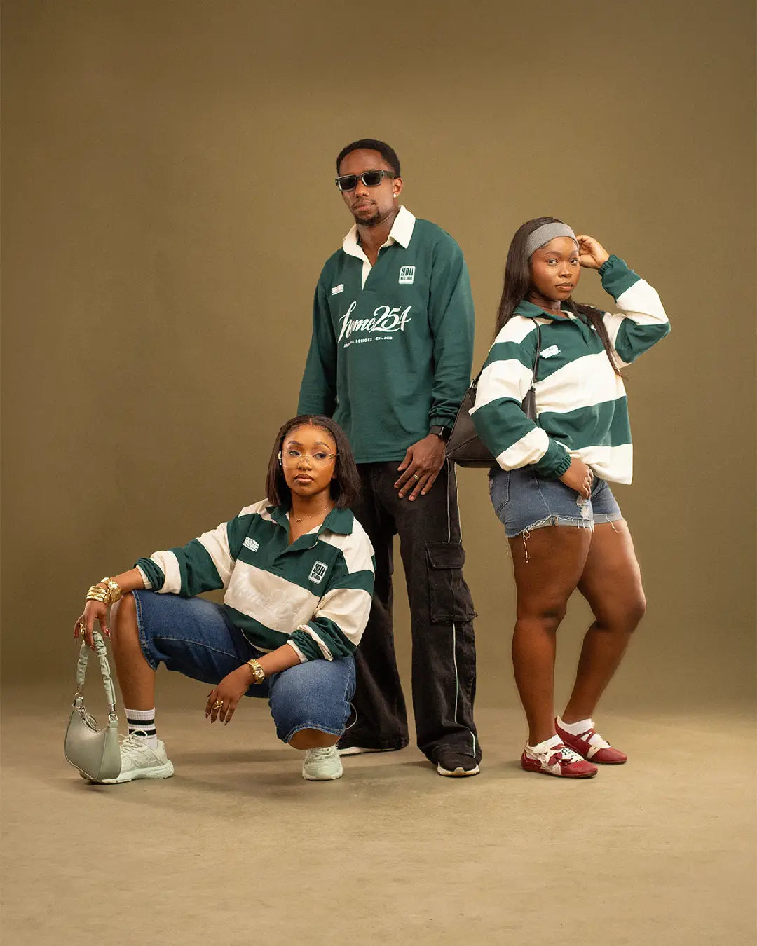 Homeground Rugby Polo Duo — Rich Green Block + Rich Green & Cream Striped