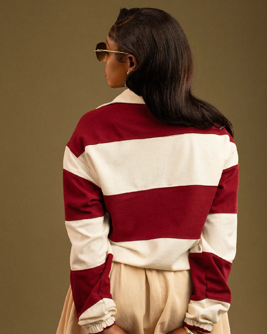 Homeground Striped Rugby Polo — Burgundy + Cream