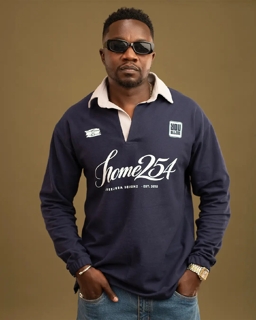 Homeground Block Rugby Polo — Navy Blue + Cream