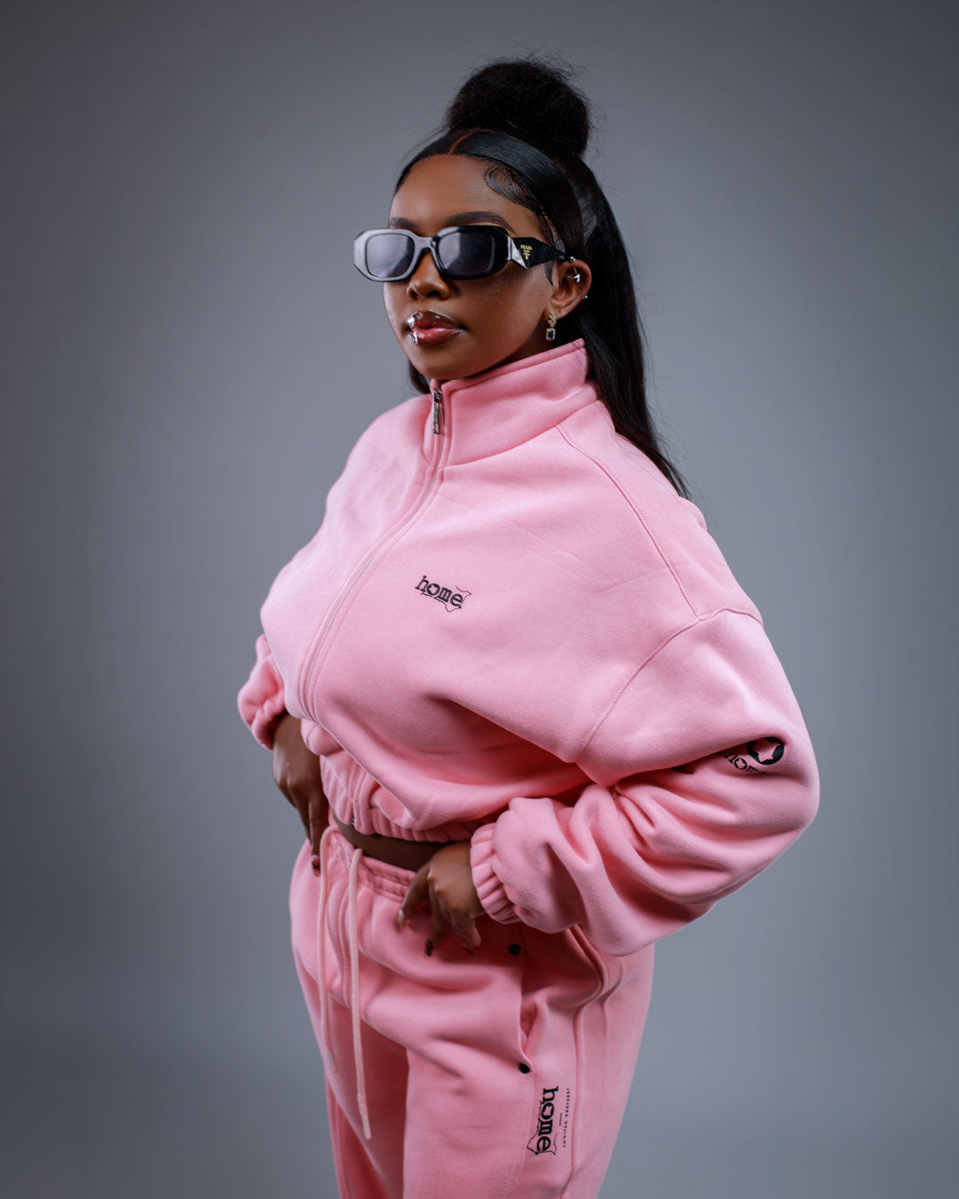 Moda Cropped Zip-Up Sweatshirt – Peach (Heavy Fabric)