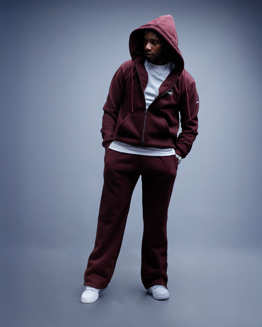 Zip-up Hoodie - Deep Scarlet (Velvet Fabric)