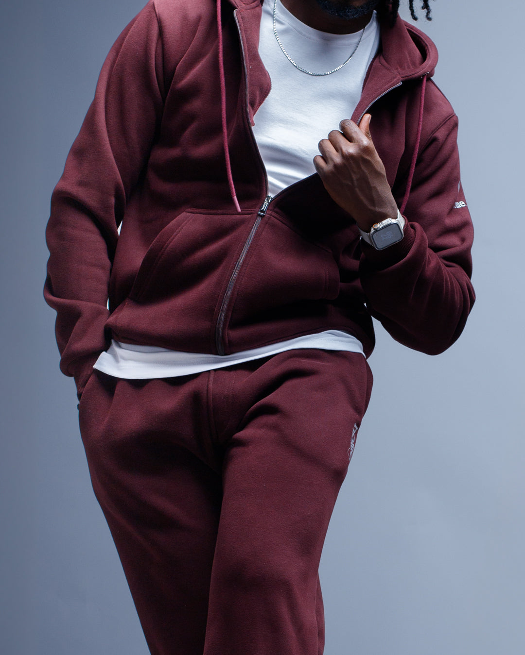 Zip-up Hoodie - Deep Scarlet (Velvet Fabric)
