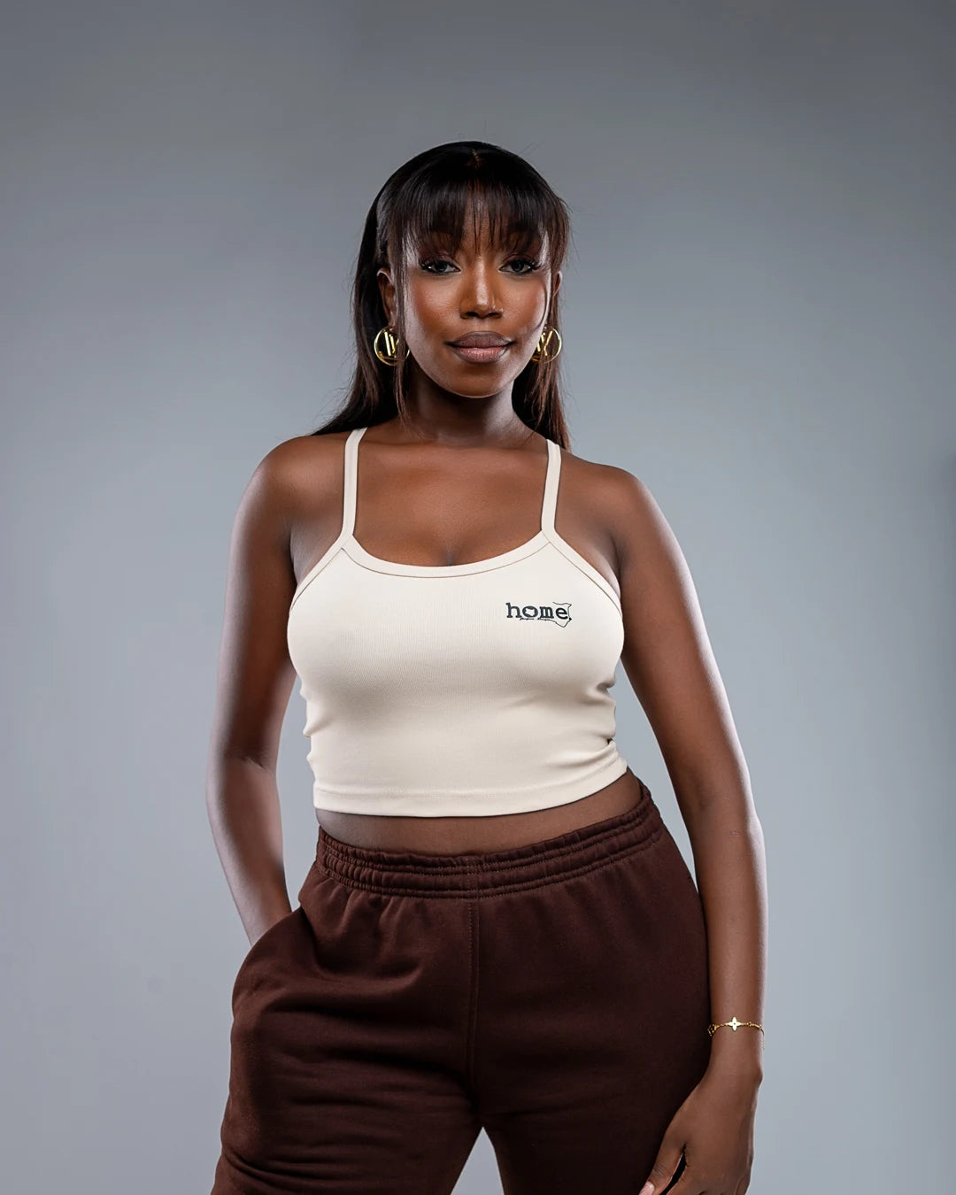 Slim Strap Vest Top - Soft Beige