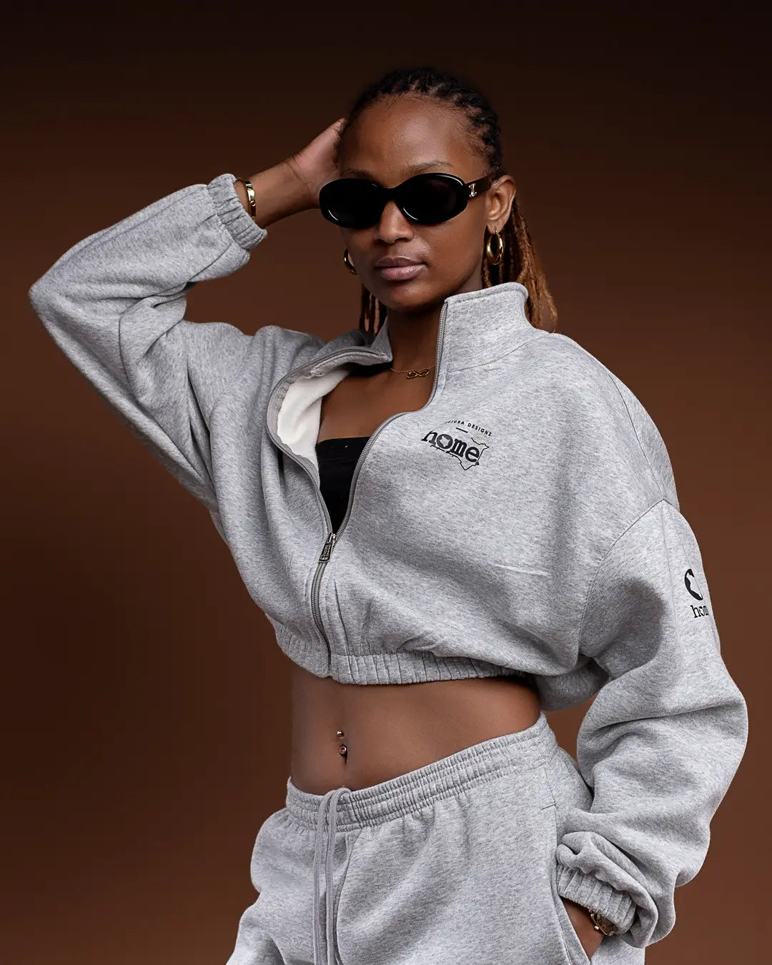 Moda Cropped Zip-Up Sweatshirt Jacket – Light Grey (Heavy Fabric)