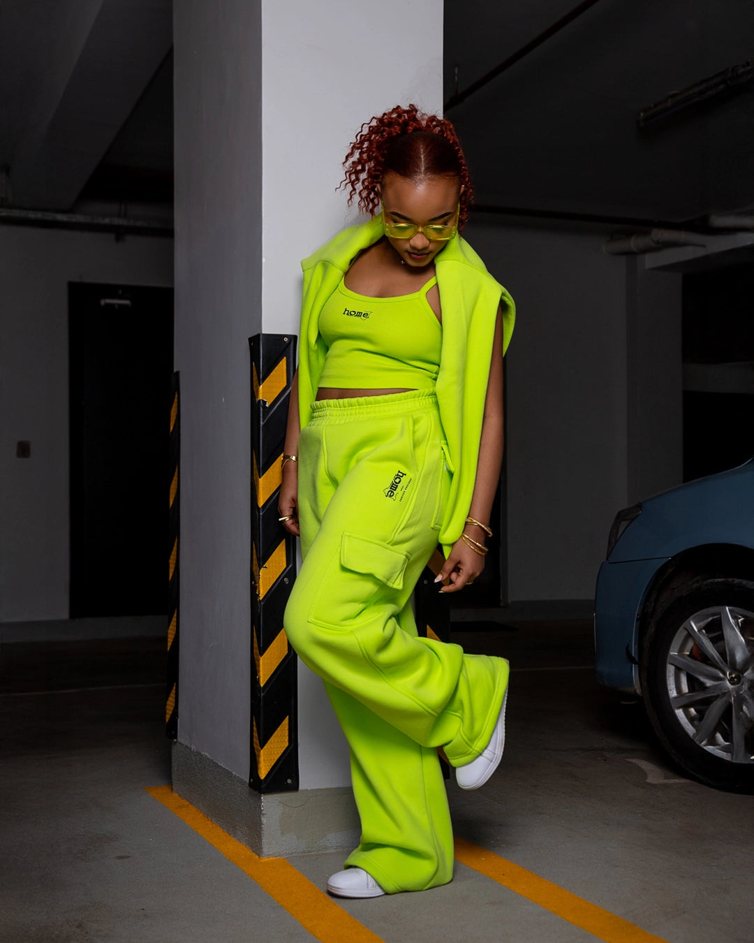 Lime Green Ignite Sweatshirt + Maven Pants + Slim Strap Vest Set