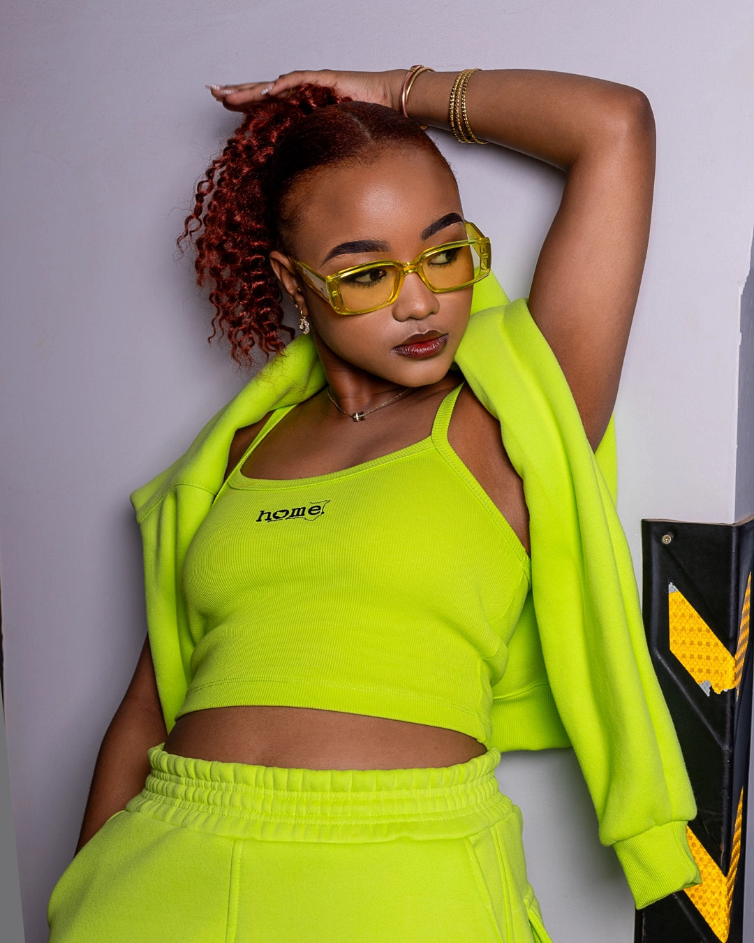 Lime Green Ignite Sweatshirt + Maven Pants + Slim Strap Vest Set