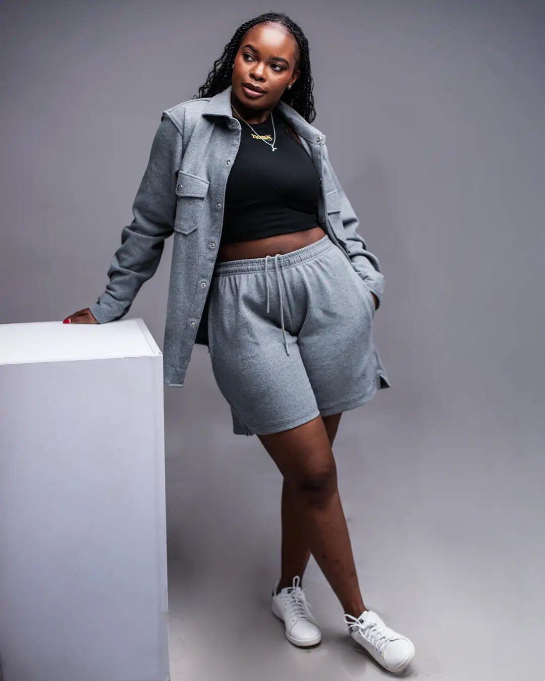 Misty Grey Stature Shirt + Cosy Shorts Matching Set