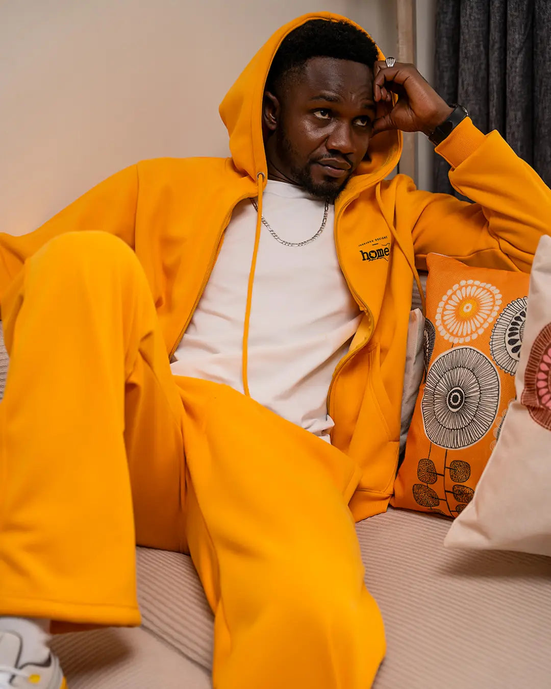 Zip-up Hoodie - Dark Mustard (Heavy Velvet Fabric)