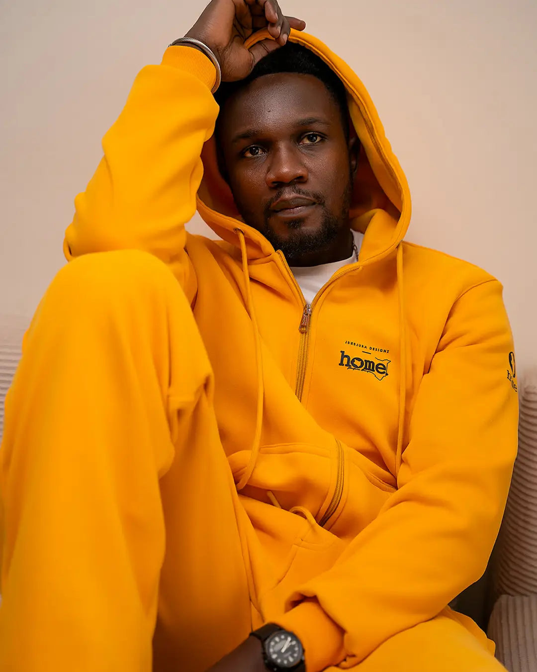 Zip-up Hoodie - Dark Mustard (Heavy Velvet Fabric)