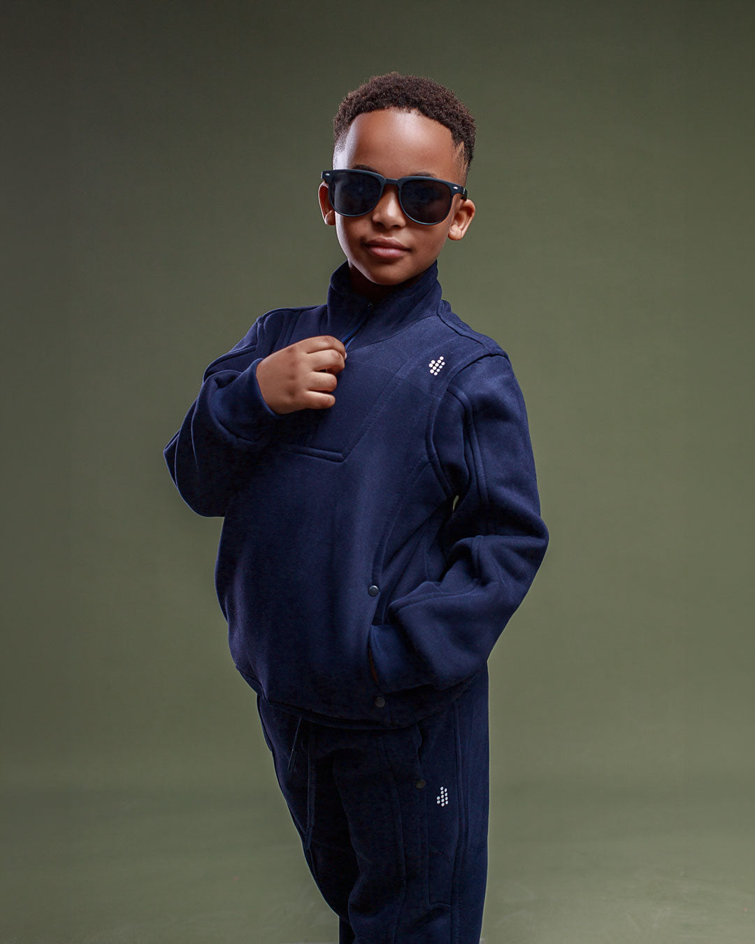 Kids LÛME Quarter Zip Sweatshirt - Navy Blue (Velvet Fabric)