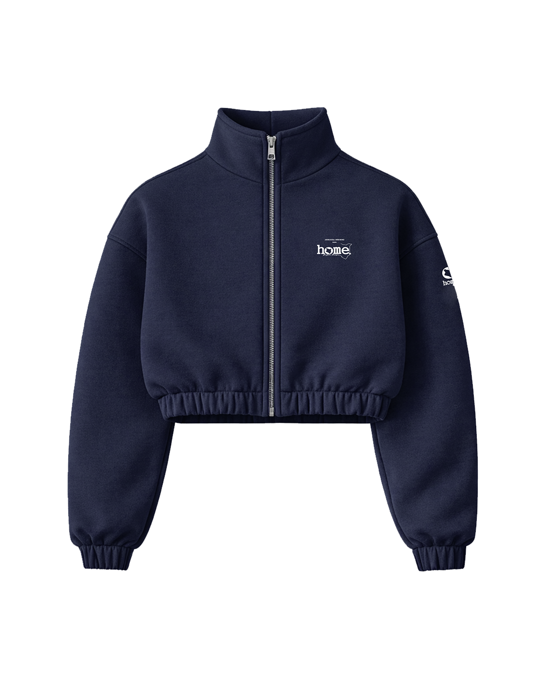 Moda Cropped Zip-Up Sweatshirt – Navy Blue (Heavy Velvet Fabric)