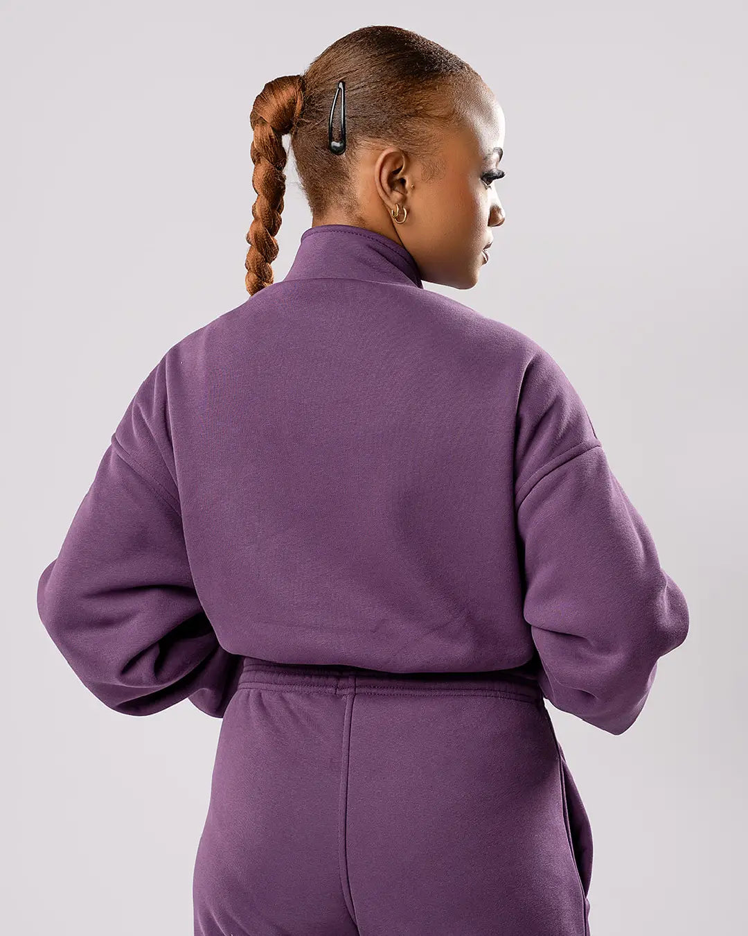 Moda Cropped Zip-Up Sweatshirt – Purple (Nuvetra Fabric)