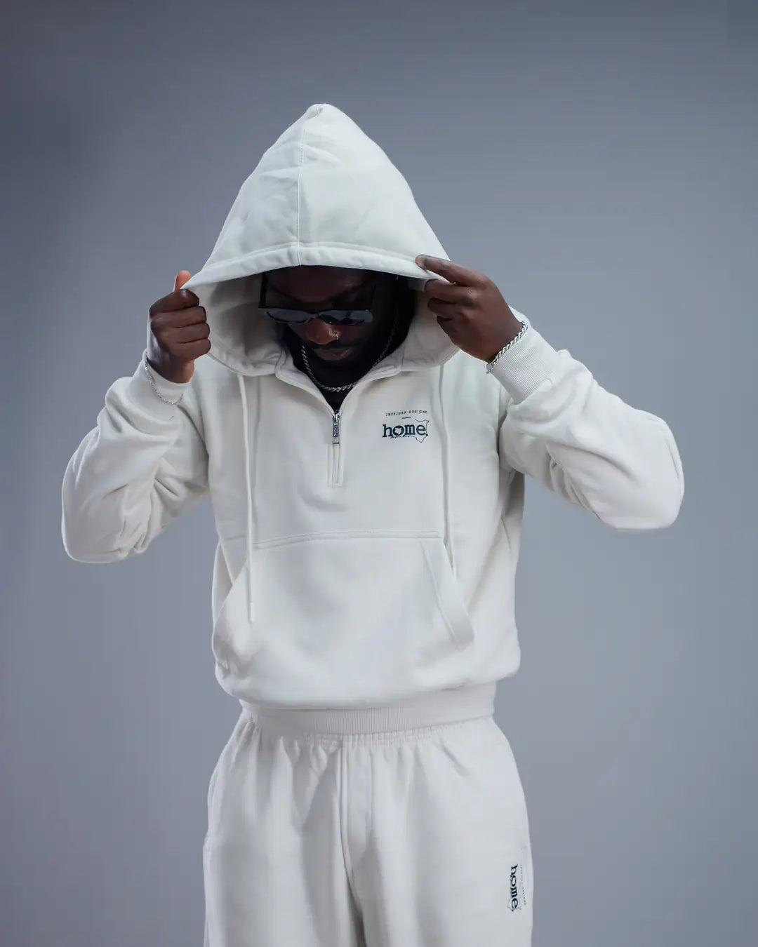 Quarter Zip Hoodie - White (Heavy Fabric)