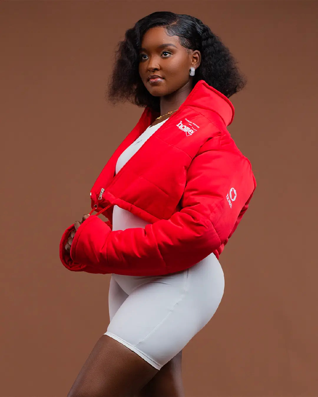 Cropped Puffer Jacket - Red