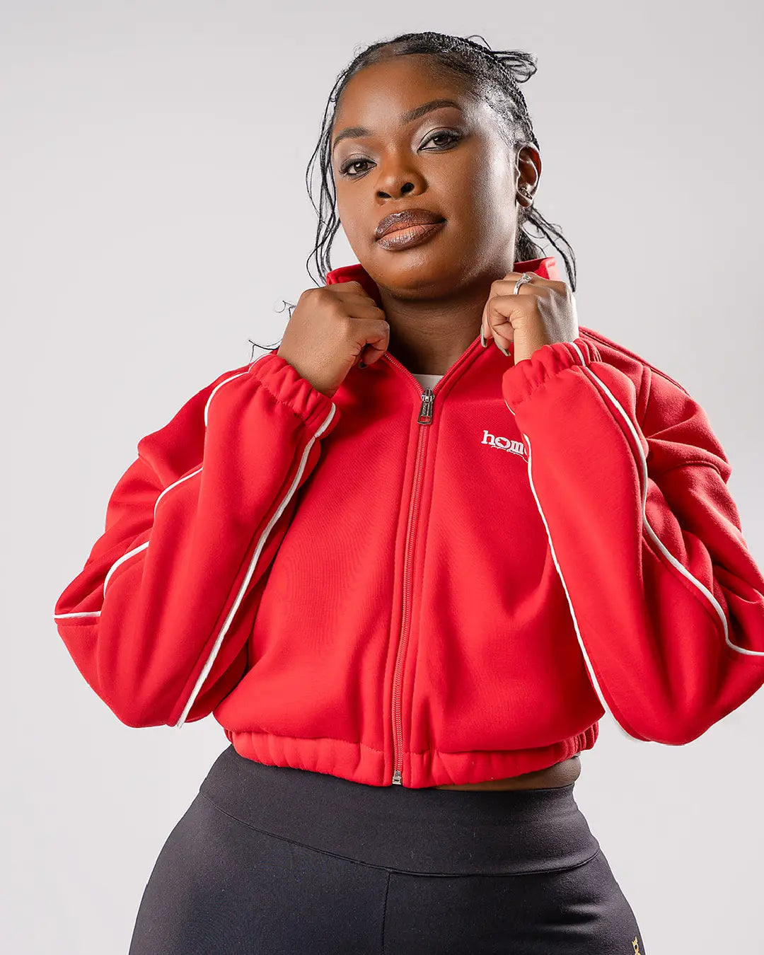 Cherie Moda Cropped Zipped Jacket - Red (Heavy Fabric)