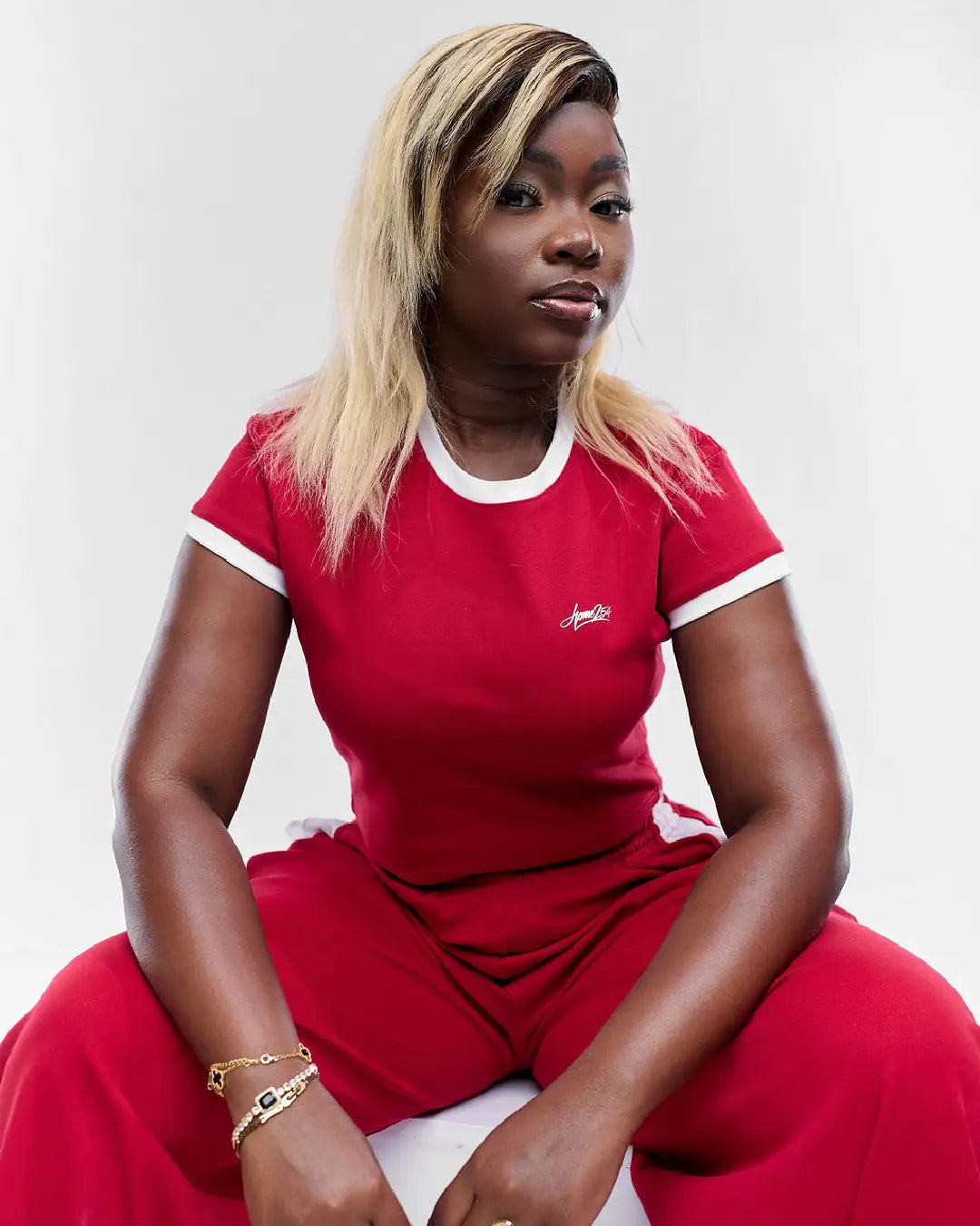 DOLLY CROPPED TEE - Red + White