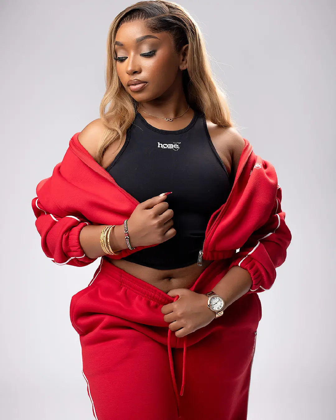 Cherie Moda Cropped Zipped Jacket - Red (Heavy Fabric)