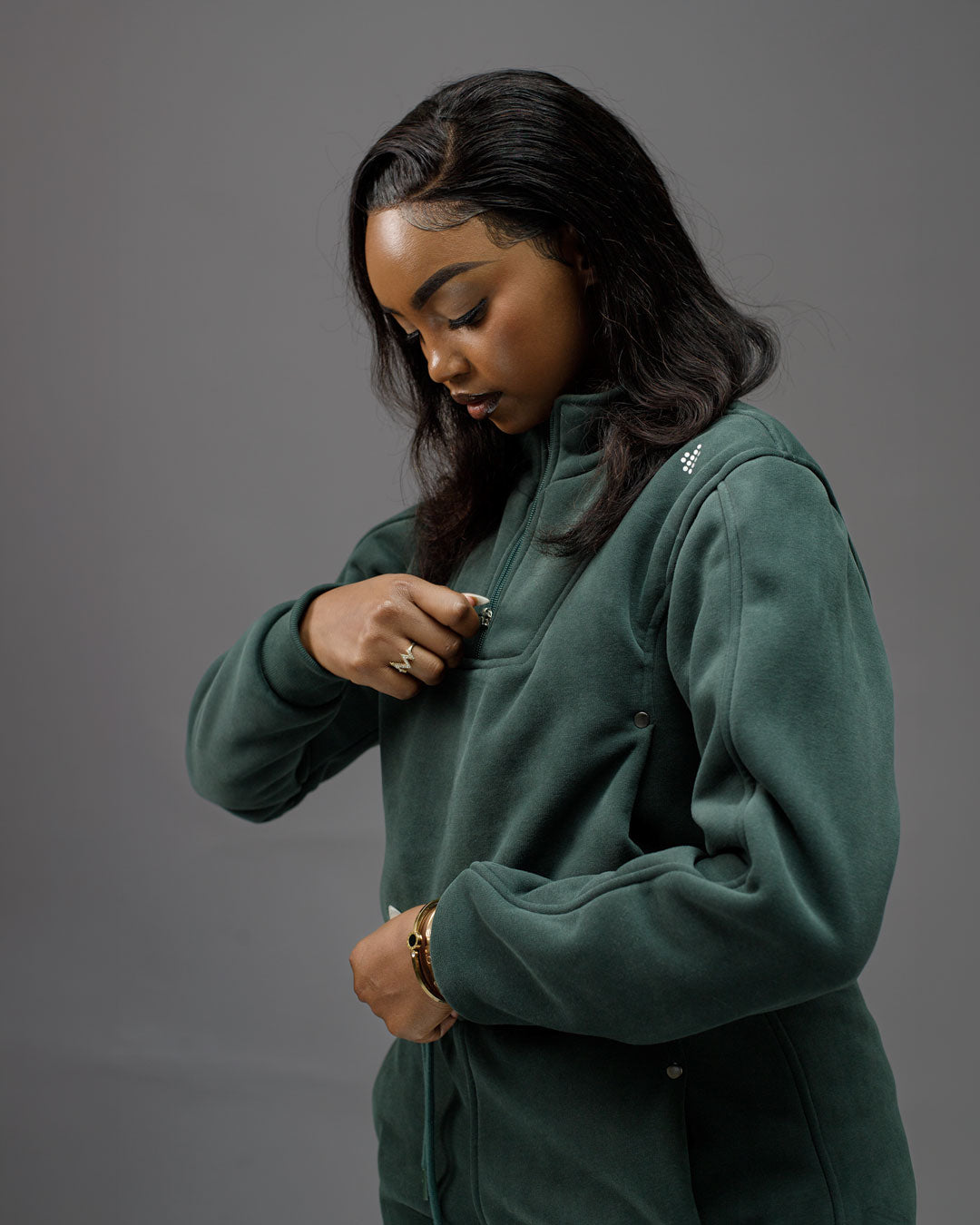 LÛME Quarter Zip Top (Cropped) – Rich Green