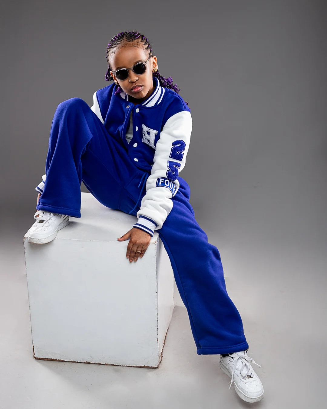 Kids Cropped Royal Blue Letterman Jacket
