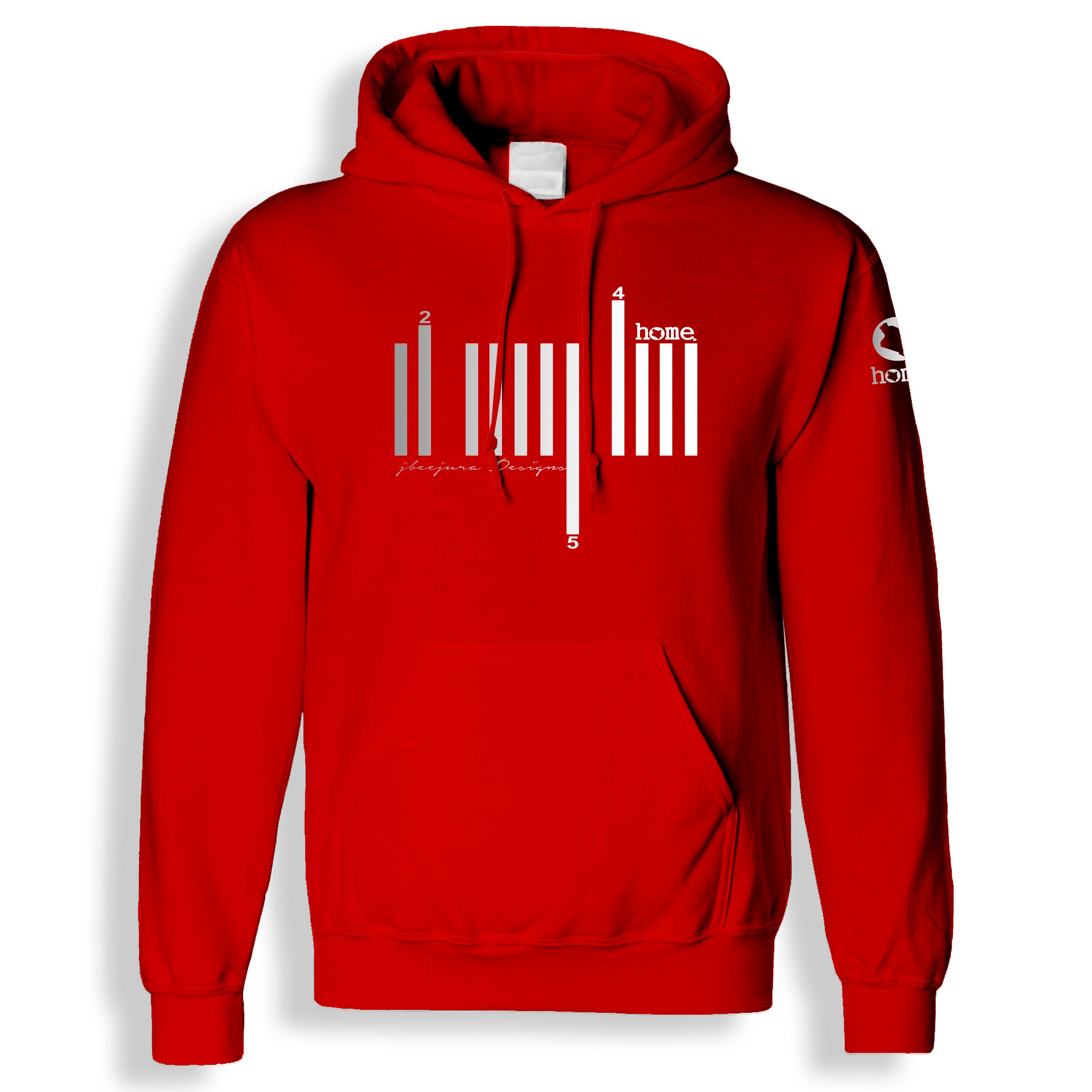 home_254 RED HOODIE (HEAVY FABRIC) WITH A SILVER BARS PRINT