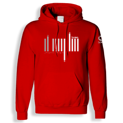 home_254 RED HOODIE (HEAVY FABRIC) WITH A SILVER BARS PRINT