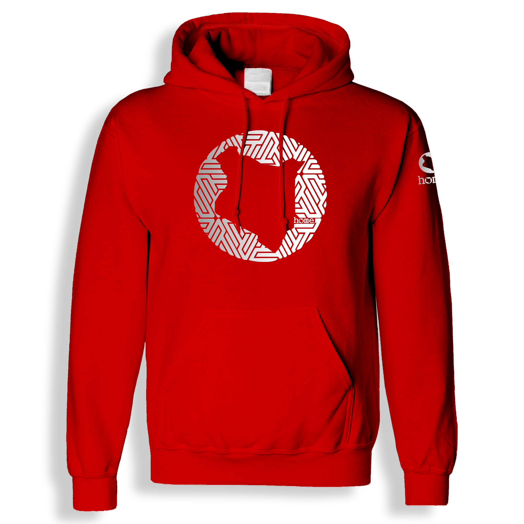 home_254 RED HOODIE (HEAVY FABRIC) WITH A SILVER MAP PRINT