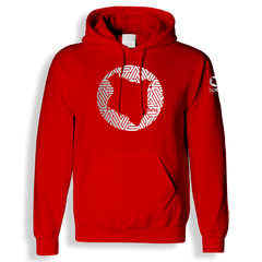 home_254 RED HOODIE (HEAVY FABRIC) WITH A SILVER MAP PRINT