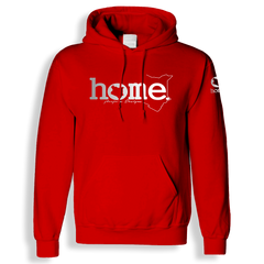 home_254 RED HOODIE (HEAVY FABRIC) WITH A SILVER WORDS PRINT