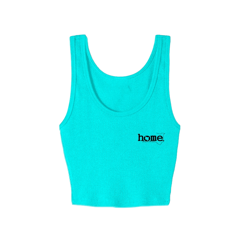 home_254 TURQUOISE BLUE MUSHIE VEST TOP WITH A BLACK 3D WORDS PRINT 