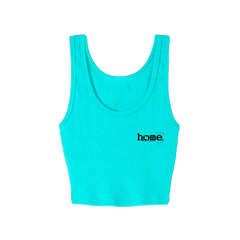 home_254 TURQUOISE BLUE MUSHIE VEST TOP WITH A BLACK 3D WORDS PRINT 