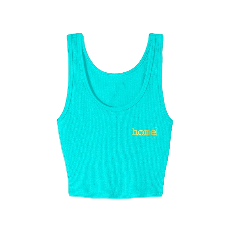 home_254 TURQUOISE BLUE MUSHIE VEST TOP WITH A GOLD 3D WORDS PRINT 
