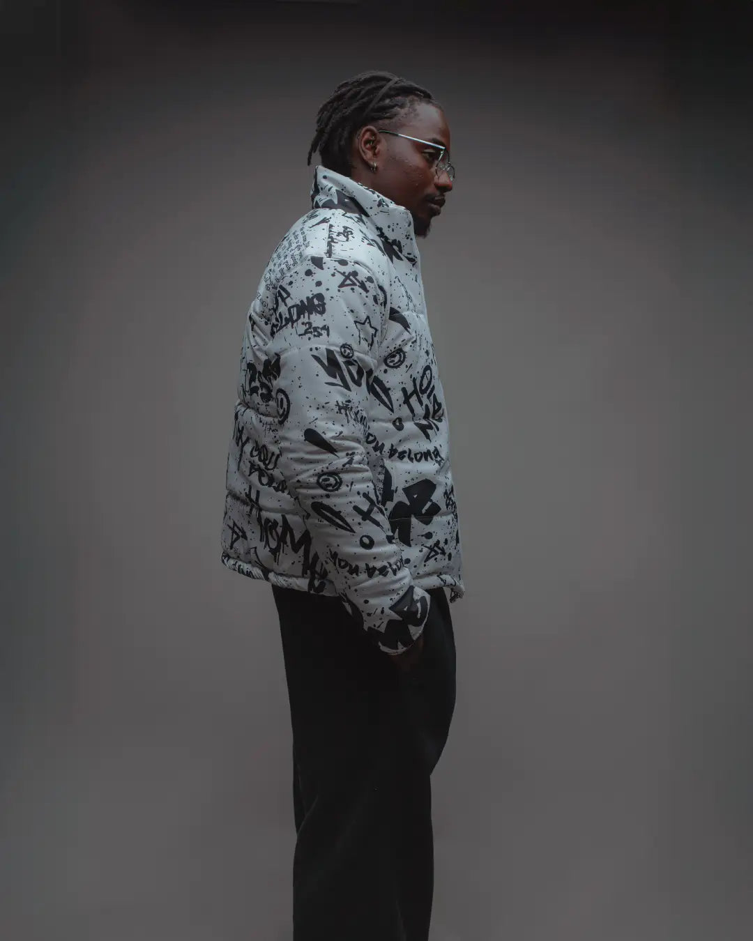 Ink Riot Puffer Jacket - White