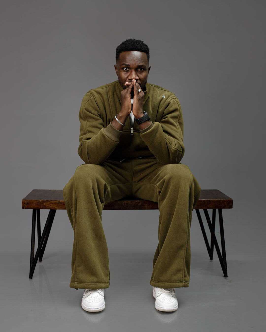 LÛME Mens Quarter Zip Sweater – Army Green