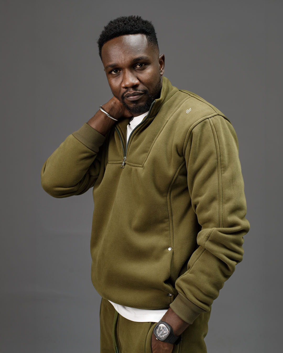 LÛME Mens Quarter Zip Sweater – Army Green