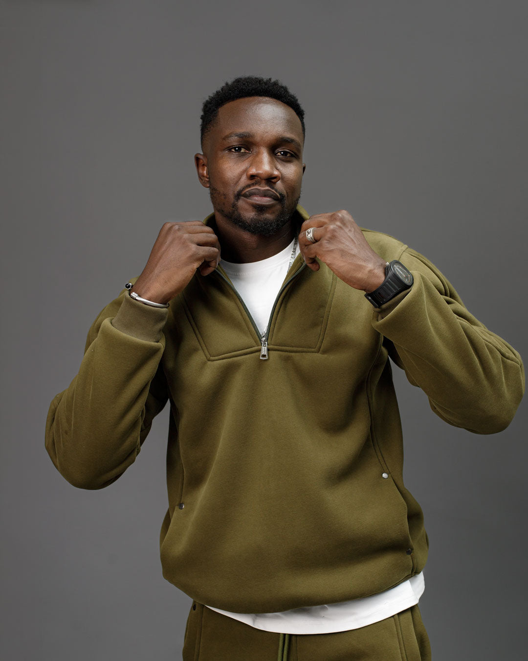 LÛME Mens Quarter Zip Sweater – Army Green