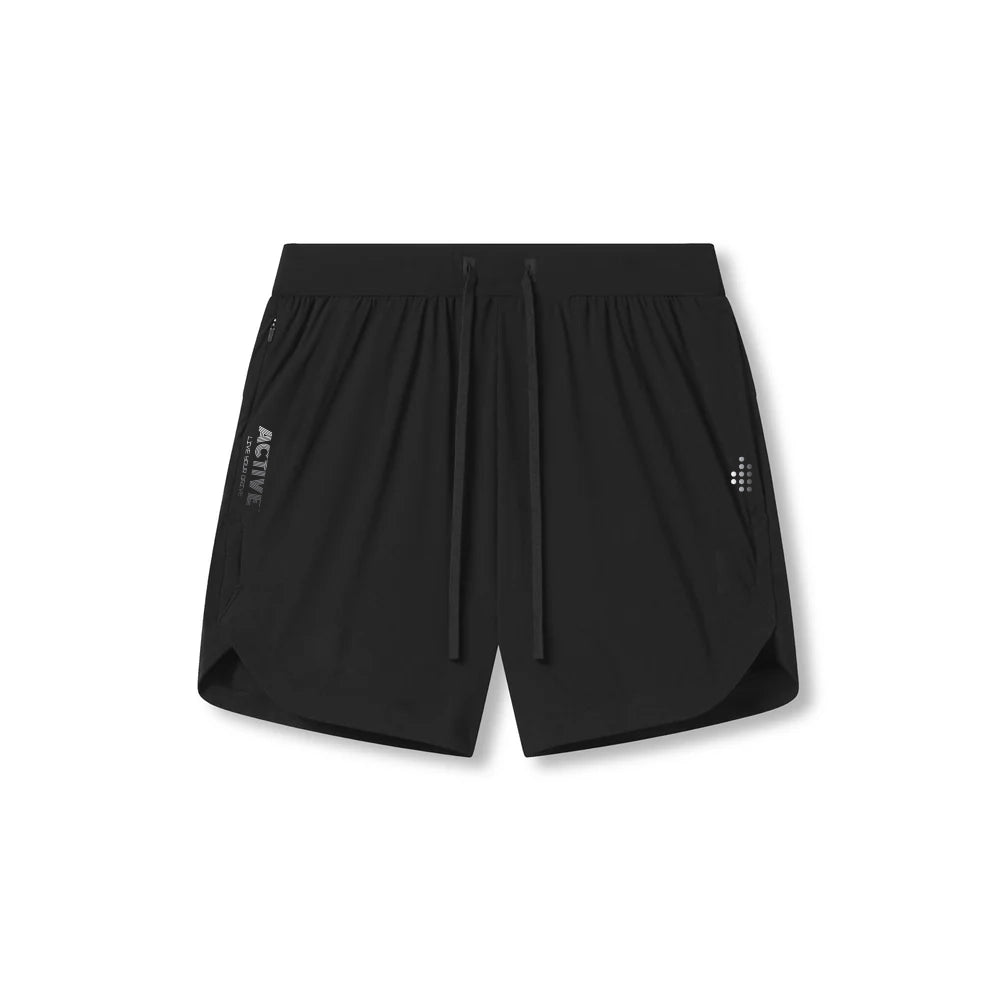 ACTIVE_254 - BLACK AIR-LITE SHORTS (LINERLESS) WITH SILVER PRINTS